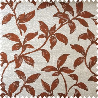 Brick brown and cream color natural floral leaf design with texture finished background polyester main curtain